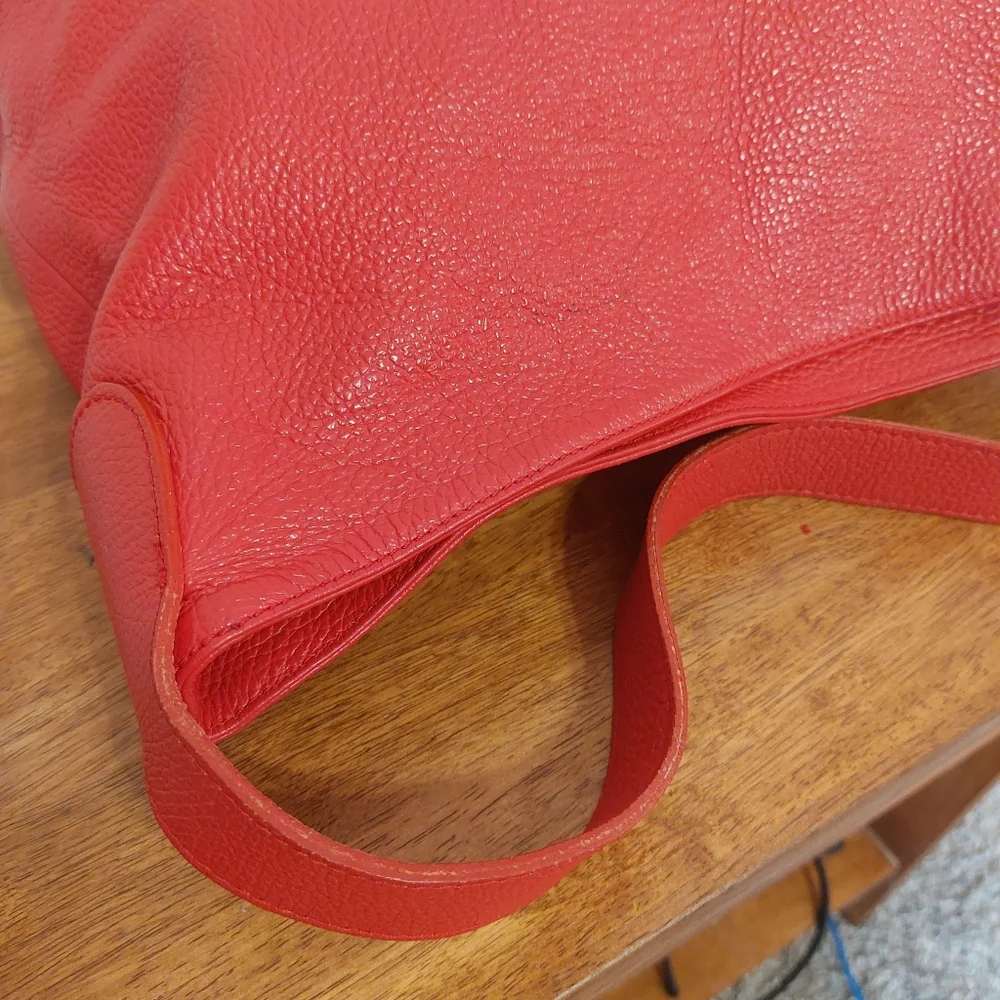 M&R Moda In Pelle Firenze Italy Red Peebled Genuine Leather Hobo Tote Bag - Picture 9 of 14